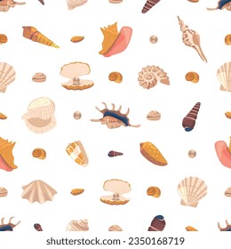 Harmonious Arrangement Of Seashells Forms A Captivating Seamless Pattern, Evoking A Tranquil Coastal Ambiance