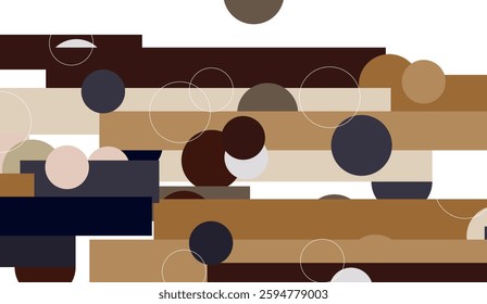 Harmonious blend of geometric shapes, featuring circles, lines, and rectangles in earthy tones, creating a visually appealing modern abstract art piece suitable for backgrounds