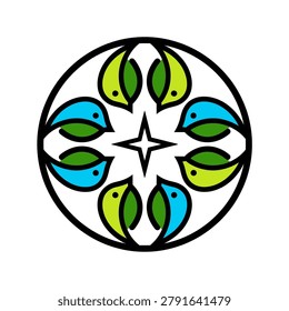 A harmonious circular emblem blending avian and botanical elements. Ideal for eco-friendly branding, community organizations, or nature conservation projects seeking a modern and professional aesthetic.