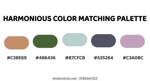 Harmonious color palette blends soft cyan tones with warm, earthy hues for a balanced and natural aesthetic. muted peach, olive green, greyish cyan, muted slate, soft lavender. 178.