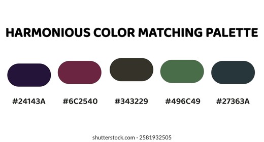 Harmonious color palette combines deep, rich tones with a striking contrast. dark purple, deep red, charcoal grey, muted green, teal. Introduce natural balance, ideal for luxurious, modern. 160.