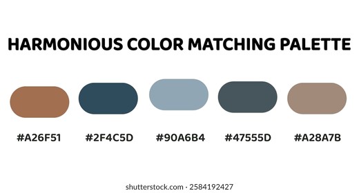 Harmonious color palette combines warm, earthy tones with soft greys for a balanced and natural aesthetic. terracotta, deep blue, greyish blue, charcoal grey, soft beige. Enhance organic vibe. 203.