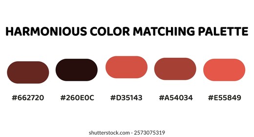 Harmonious color palette with five colors. This palette creates a cohesive and natural look, perfect for nature-inspired designs. Brown, Dark Brown, Salmon, Terracotta, Coral. 20.