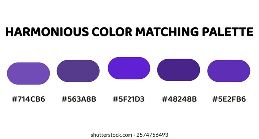 Harmonious color palette with five colors. This palette creates a cohesive and dynamic look, for designs that require a sense of energy. Lavender, Amethyst, Electric Purple, Violet, Amethyst. 62.