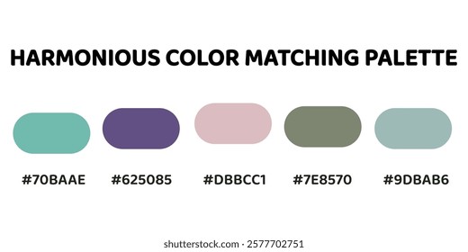 Harmonious color palette with five colors. Palette combines warm and cool tones, balanced and visually appealing aesthetic. Sea Green, Indigo, Lavender, Dark Olive Green, Light Steel Blue. 117.