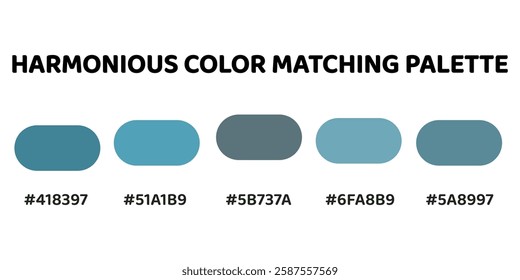 Harmonious color palette ideal for creating a tranquil and sophisticated design with a cool, cohesive color scheme. deep teal, soft aqua, slate gray, pale blue, muted teal. 295.