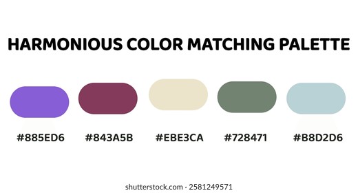 Harmonious color palette. lavender, mahogany, cream, sea green, light steel blue. This palette combines warm and cool tones, creating a balanced and visually appealing aesthetic. 148.