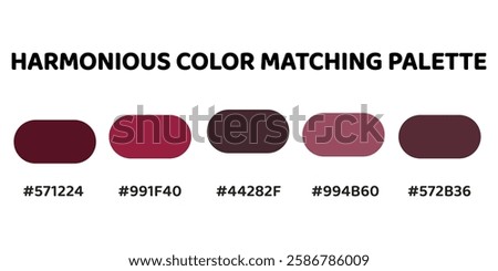 Harmonious color palette offering a rich and elegant aesthetic. Ideal for designs that aim for a luxurious and refined look. deep crimson, vibrant red, muted maroon, soft rose, dark burgundy. 265.