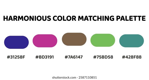 Harmonious color palette perfect for dynamic and balanced designs. deep indigo, rich pink, muted brown, vibrant lime, soft aqua. 274.