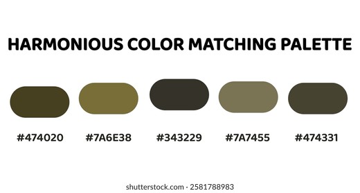 Harmonious color palette. steel blue, dark olive green, taupe, charcoal, light steel blue. This palette creates a cohesive and natural look, perfect for nature-inspired designs. 156.