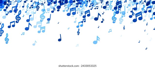 A harmonious composition of blue music notes cascading across a white background, creating a visual melody and symbolizing a flow of musical rhythm.