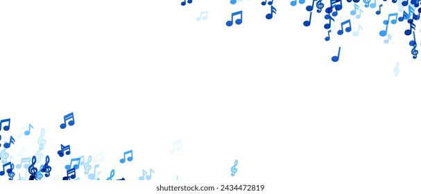 A harmonious composition of blue music notes cascading across a white background, creating a visual melody and symbolizing a flow of musical rhythm.