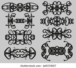 Harmonious curls. Vignettes, Forging, Grating, Brand. Vector illustration