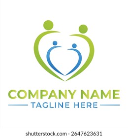 Harmonious Family Embrace Logo Design Showcasing Unity, Protection, and Nurturing Care with Heart Shape and Modern Color Palette