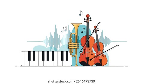 A harmonious gathering of musical instruments creates a symphony of sound in vector design