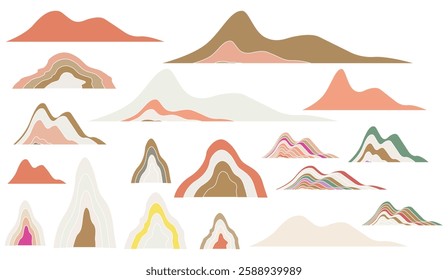 Harmonious hills, A scenic vista of abstract mountain range compositions in soft earthy hues offering a blend of serenity and visual texture in vector form