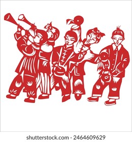 Harmonious Melodies: Chinese Paper Cutting Art Depicting a Band Performance