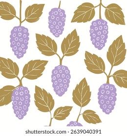 A harmonious pattern of grapes and leaves on a white background