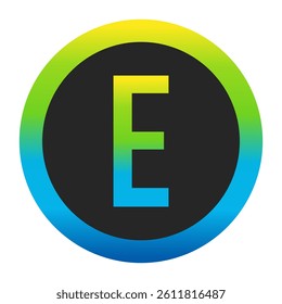 Harmonious Sunny Yellow, Fresh Grass Green, and Deep Ocean Blue Gradient Symbol Capital Letter E on a Dark Slate Gray Circle with a Matching Seamless Color Transition Ring