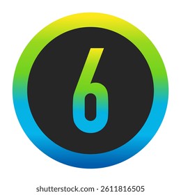 Harmonious Sunny Yellow, Fresh Grass Green, and Deep Ocean Blue Gradient Symbol Number 6 on a Dark Slate Gray Circle with a Matching Seamless Color Transition Ring