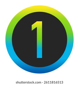 Harmonious Sunny Yellow, Fresh Grass Green, and Deep Ocean Blue Gradient Symbol Number 1 on a Dark Slate Gray Circle with a Matching Seamless Color Transition Ring