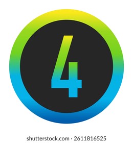 Harmonious Sunny Yellow, Fresh Grass Green, and Deep Ocean Blue Gradient Symbol Number 4 on a Dark Slate Gray Circle with a Matching Seamless Color Transition Ring