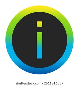 Harmonious Sunny Yellow, Fresh Grass Green, and Deep Ocean Blue Gradient Symbol Lowercase Letter i on a Dark Slate Gray Circle with a Matching Seamless Color Transition Ring