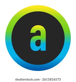 Harmonious Sunny Yellow, Fresh Grass Green, and Deep Ocean Blue Gradient Symbol Lowercase Letter a on a Dark Slate Gray Circle with a Matching Seamless Color Transition Ring