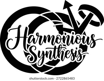 Síntesis armoniosa Yin Yang Vector geométrico Negro Dibujado a mano Tipografía Logotipo Emblema Insignia Icono Silueta Antiguas Retro Equilibrio gráfico Paz Zen Unidad