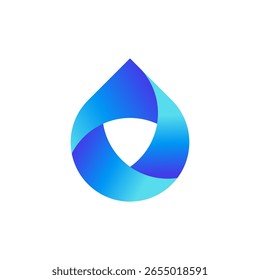  A harmonious water droplet or leaf-shaped logo, intricately formed by three interwoven segments in a gradient of blue hues
