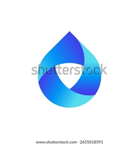  A harmonious water droplet or leaf-shaped logo, intricately formed by three interwoven segments in a gradient of blue hues