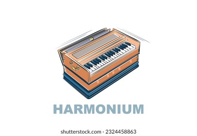 harmonium indian musical instrument color vector illustration