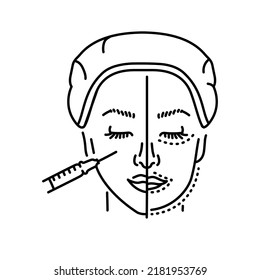 Harmonization of the profile with a filler color line illustration. Hyaluronic injection.