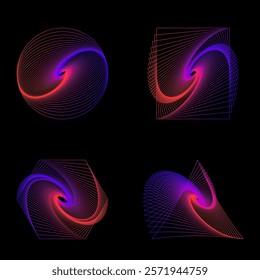 Harmonograph drawings. Contemporary art. Abstract geometric element. Mathematical chaos, spirograph