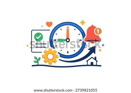 Harmony in Automation. Automation of daily tasks supporting work life balance and smoother daily rhythm. A friendly visual metaphor where time, notifications,