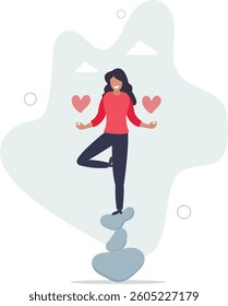 Harmony, balance or meditation, mindfulness relaxation for life wellness, zen or spiritual therapy, focus or concentration concept.flat character life .