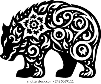 the harmony of the batik patterns that form the bear illustration
