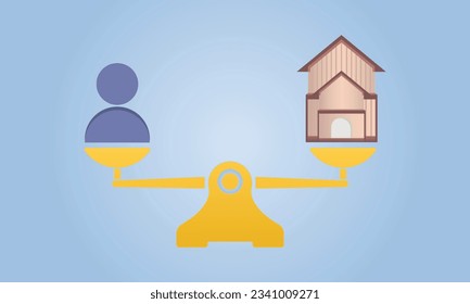 Harmony between career and family. concept of choice between business and remote work or happy life or hard option.on blue background.Vector Design Illustration.