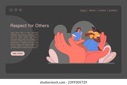 Harmony in diversity concept. Two women engage in a friendly conversation, symbolizing mutual understanding and respect. Celebrating cultural and personal diversity with care. Flat vector illustration