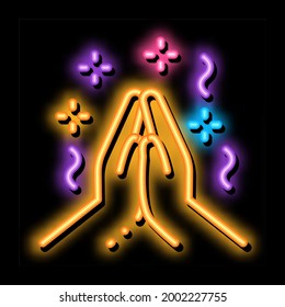Vector de señal de luz de neón de manos armoniosas. Icono brillante Signo de la armonía de manos. ilustración de símbolo transparente