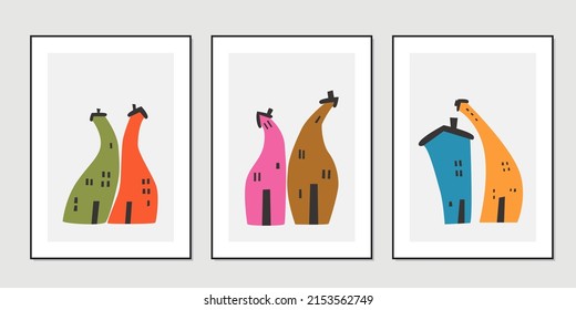Harmony in the house vector Illustration. Modern abstract wall decor, poster set, comfort background. 
