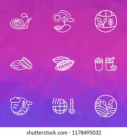 Harmony icons line style set with harvest, global warming, cacao nut and other walnut elements. Isolated vector illustration harmony icons.