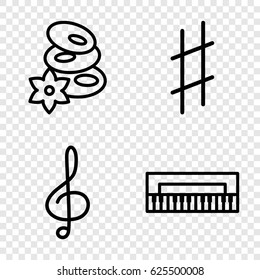 Harmony icons set. set of 4 harmony outline icons such as spa stones, treble clef, musical sharp