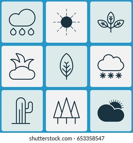 Harmony Icons Set. Collection Of Bush, Rain, Sunny Weather And Other Elements. Also Includes Symbols Such As Snowflake, Bush, Forest.