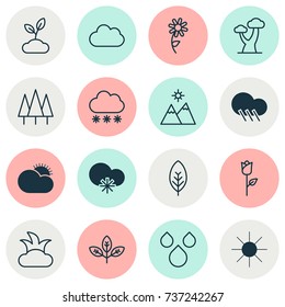 Harmony Icons Set. Collection Of Forest, Landscape, Plant Elements. Also Includes Symbols Such As Sun, Daisy, Water.