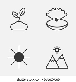 Harmony Icons Set. Collection Of Landscape, Sunshine, Plant Elements. Also Includes Symbols Such As Sunshine, Sprout, Seashell.