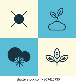 Harmony Icons Set. Collection Of Plant, Cold Climate, Sprout And Other Elements. Also Includes Symbols Such As Sunlight, Sun, Snowy.