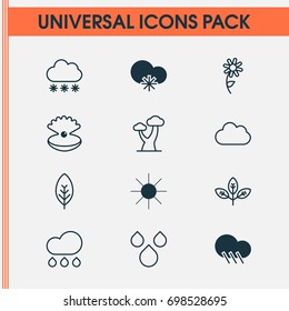 Harmony Icons Set. Collection Of Sprout, Sunshine, Cloud And Other Elements. Also Includes Symbols Such As Tree, Drop, Branch.