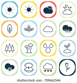 Harmony Icons Set. Collection Of Sprout, Oak, Snowstorm And Other Elements. Also Includes Symbols Such As Water, Cold, Snowflake.