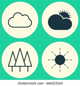 Harmony Icons Set. Collection Of Sun, Cloud, Sunny Weather And Other Elements. Also Includes Symbols Such As Tree, Weather, Sun.